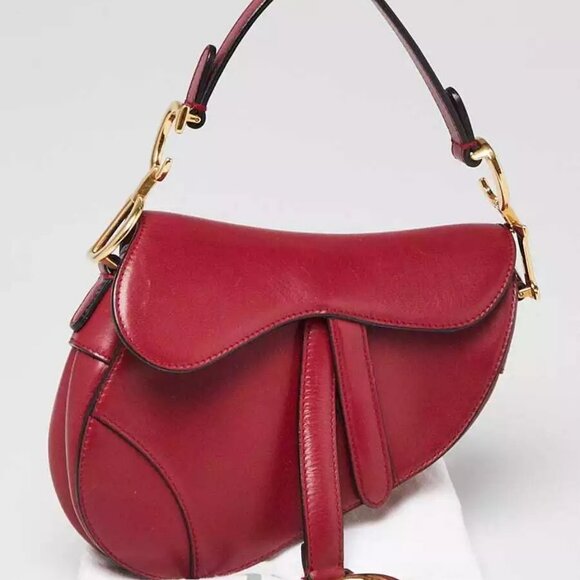 Christian Dior Red Smooth Leather Mini Saddle Bag - Picture 1 of 10